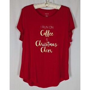 Apt 9 Tshirt XXL Women's Red Christmas Cheer Coffee Short Sleeve Funny Holiday
